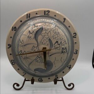 Handmade pottery Cat-Themed Wall Clock with Gold Accents